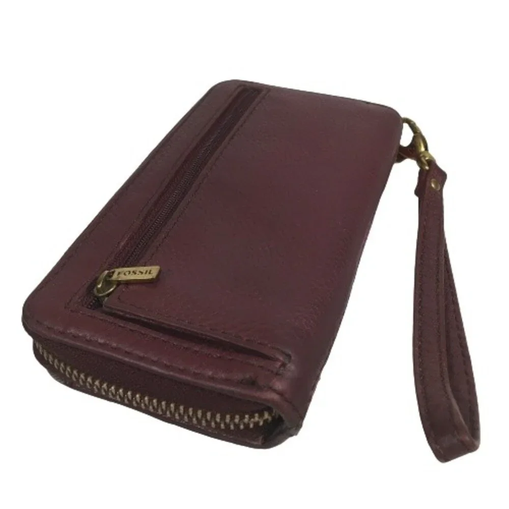 FOSSIL Quinn Slim Leather Clutch Wallet Wristlet MULTI COLOR Pink Burgundy Gray